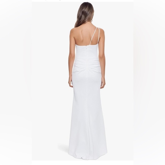 Xscape Long One‎ Shoulder Scuba Ruffle Dress Made In USA White Size 12 - Picture 4 of 7